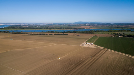 Aerial view of Salvaterra de Magos, in Santarem, Ribatejo, Portugal. Drone Photo.