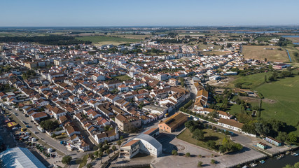 Aerial view of Salvaterra de Magos, in Santarem, Ribatejo, Portugal. Drone Photo.