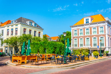 Terrace of a restaurant on a square in the Hague, Netherlands