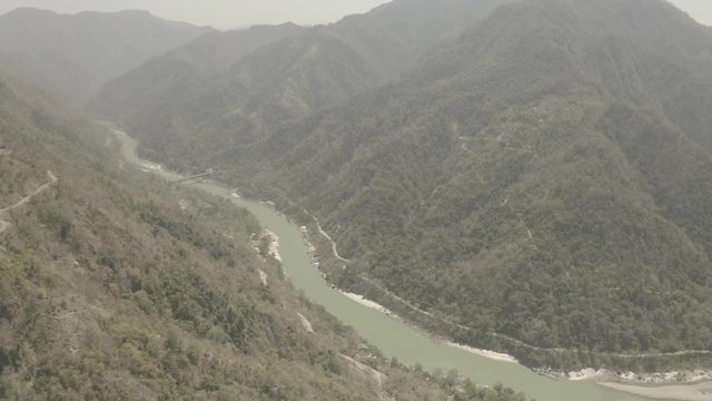 Aerial view on Rishikesh, India, 4k drone, ungraded/flat