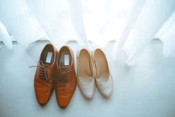 shoes are placed beside together. 