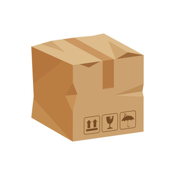 damaged crate boxes 3d, broken cardboard box brown, flat style cardboard parcel boxes, packaging cargo, isometric boxes brown, packaging box brown icon, symbol carton box isolated on white background