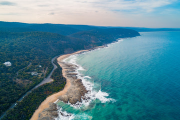 Aerial view of Ocean Coastline near Lorne, Victoria, Australia