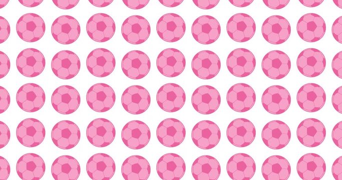 Illustrated pink soccer balls background video clip motion backdrop video in a seamless repeating loop. Pink color soccer ball womens sports icon pattern white background high definition motion video