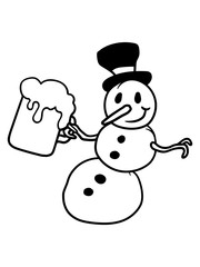 alkohol schneemann bier trinken durst saufen betrunken glas krug maß oktoberfest comic fröhlicher zylinder hut winter weihnachten kalt schnee basteln bauen schneeball spaß spielen cartoon lustig clipa