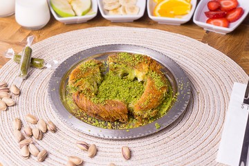 Turkish Dessert Kadayif with pistachio powder