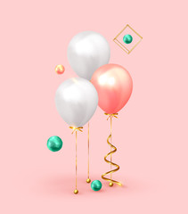 Festive background with helium balloons. Celebrate a birthday, Poster, banner happy anniversary.