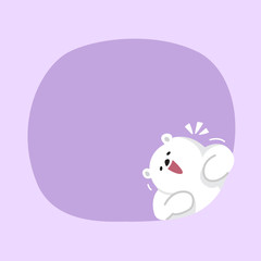 white bear cartoon character cute on purple pastel color background for banner copy space empty, white bear on speech bubble template, empty banner teddy bear mascot cartoon beautiful