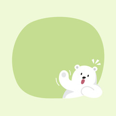 Fototapeta premium white bear cartoon character cute on green pastel color background for banner copy space empty, white bear on speech bubble template, empty banner teddy bear mascot cartoon beautiful