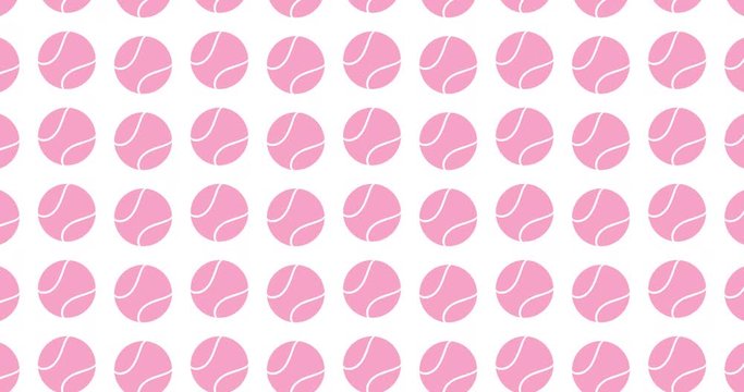 Pink tennis balls background video clip motion backdrop video in a seamless repeating loop. Womens ladies team themed pink tennis ball icon pattern white background high definition video