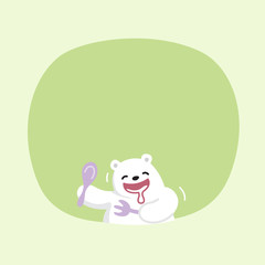white bear cartoon character cute on green pastel color background for banner copy space empty, white bear on speech bubble template, empty banner teddy bear mascot cartoon beautiful