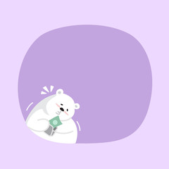 white bear cartoon character cute on purple pastel color background for banner copy space empty, white bear on speech bubble template, empty banner teddy bear mascot cartoon beautiful