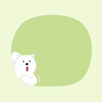 white bear cartoon character cute on green pastel color background for banner copy space empty, white bear on speech bubble template, empty banner teddy bear mascot cartoon beautiful
