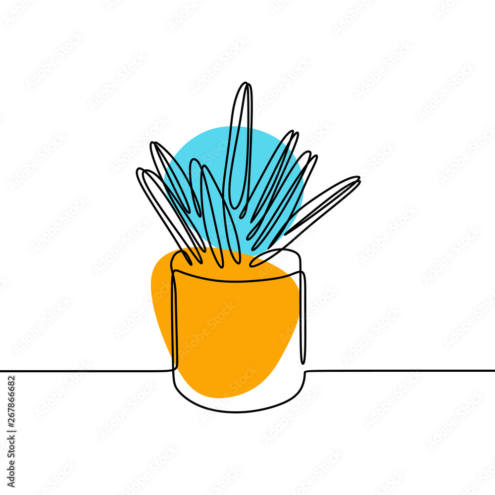 Poster one line drawing of cactus and succulent continuous minimalism design