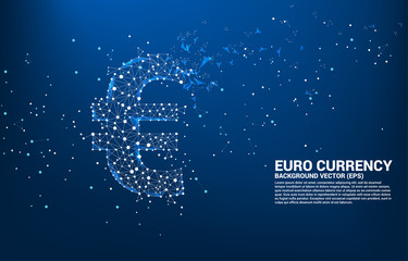 Vector money euro currency icon from Polygon dot connect line. Concept for europe financial network connection.
