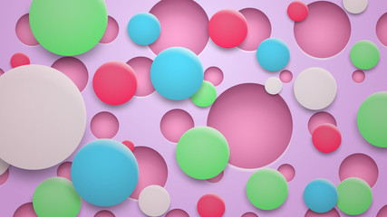 Abstract background of holes and multicolored circles with shadows