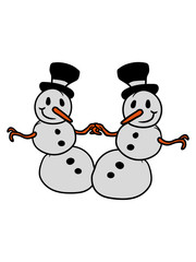 2 schneemann freunde team paar duo cartoon comic fröhlicher zylinder hut winter weihnachten kalt schnee basteln bauen schneeball spaß spielen lustig clipart