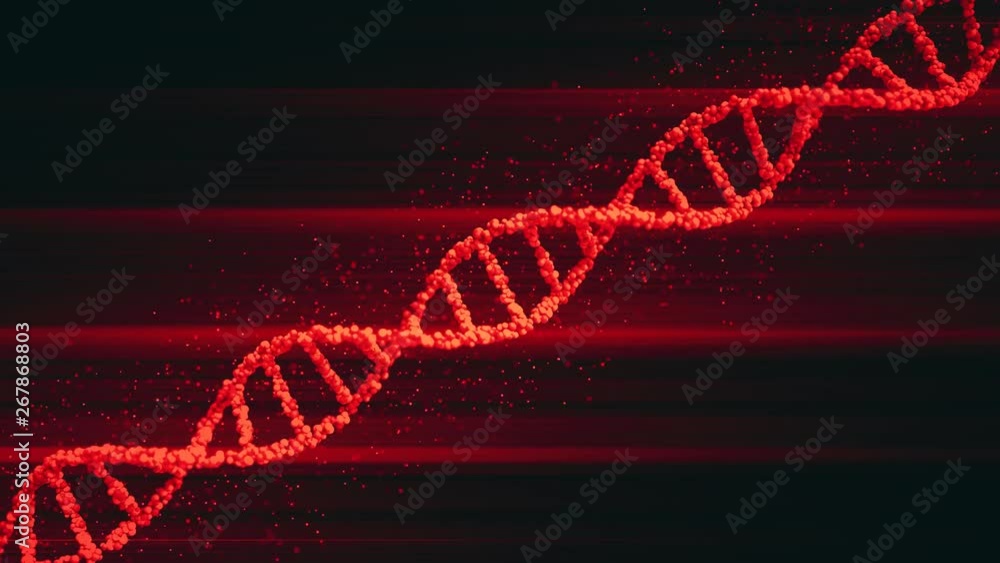 Poster rotating red dna molecule model, loopable 3d animation