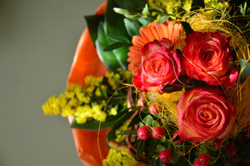 Bouquet of roses background. Wedding natural flowers. Valentines day or 8 march floral gift.