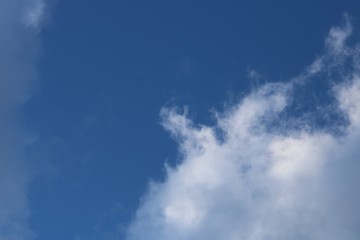 春の上高地の青い空と白い雲