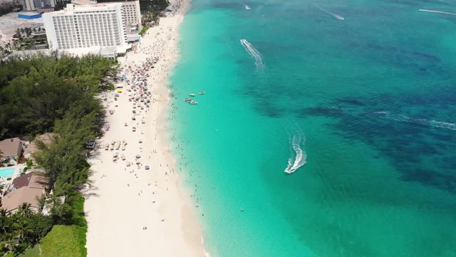 Paradise Island, Bahamas - Beautiful  turquoise-water beach, hotels and resorts The breathtaking beauty of the Bahamas.