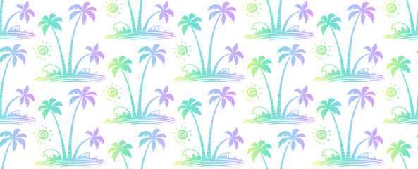 Hand drawn tropical palm trees in vintage colors vector seamless pattern