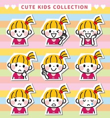 女の子　表情セット　白フチ