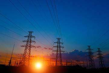 The power supply facilities of contour in the evening