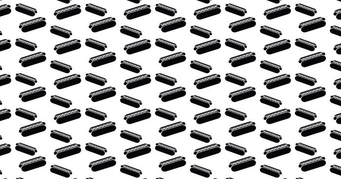 Hot dog background clip motion backdrop video in a seamless repeating loop. Black & white summer food bbq & cookout themed hotdog icon pattern background high definition motion video clip