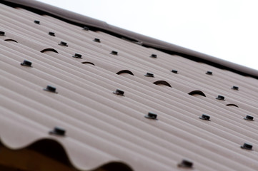 Roof of a house under construction close up, shallow depth of field