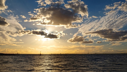Sunset over the sea at Brighton Beach in Melbourne, Australia.