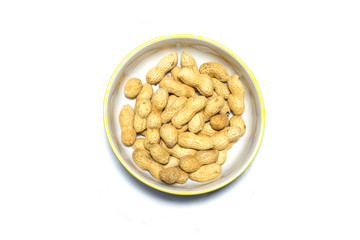 peanuts in a bowl isolated on white background