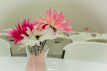 Top of pink and white artificial flowers