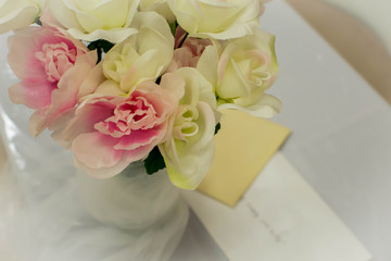Close up of decor on white table