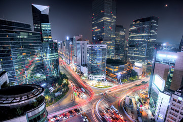 Night view of gangnam square in seoul city south Korea 