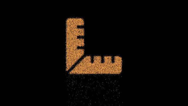Symbol ruler combined appears from crumbling sand. Then crumbles down. Alpha channel Premultiplied - Matted with color black
