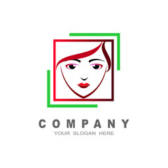 the logo of a beautiful woman, square and face