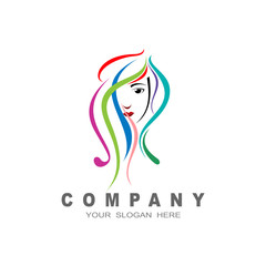 the logo of a beautiful woman, hair salon, colorful design, design icon