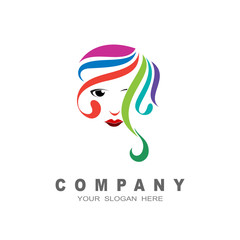 the logo of a beautiful woman, hair salon, colorful design