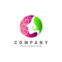 the logo of a beautiful woman, circle and hair salon