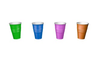 Color plastic party cups , isolated on background
