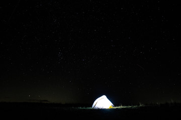 Camping at Night at Max Patch in North Carolina in the Appalachian Mountains 