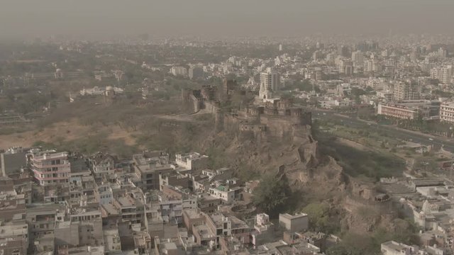 Moti Doongri fort and Birla mandir, Jaipur, 4k aerial ungraded/flat footage