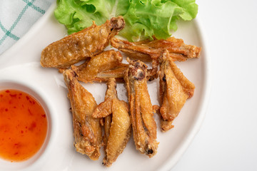 Close up deep fried crisp chicken wings