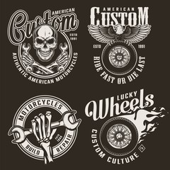 Monochrome custom motorcycle emblems