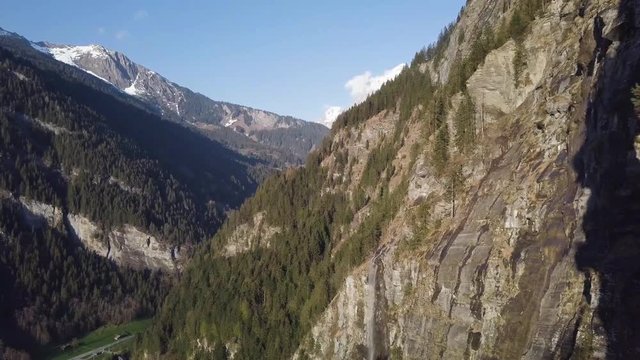 Aerial footage of the Fallbach in the valley of Grindelwald, Switzerland.