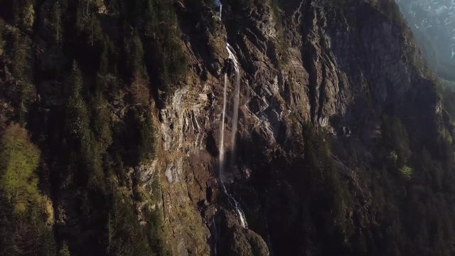 Aerial footage of the Fallbach in the valley of Grindelwald, Switzerland.