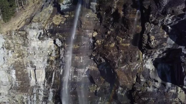 Aerial footage of the Fallbach in the valley of Grindelwald, Switzerland.