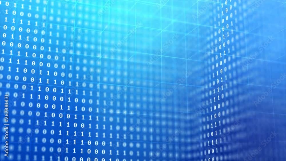 Poster 3d render binary code digit number on blue background for cyber futuristic technology concept with d