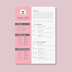 Creative design template resume / cv pink, resume for women - Vector